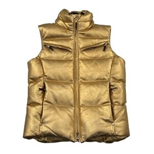 Ralph Lauren RLX Leather Down Puffer Vest Womens Small Gold